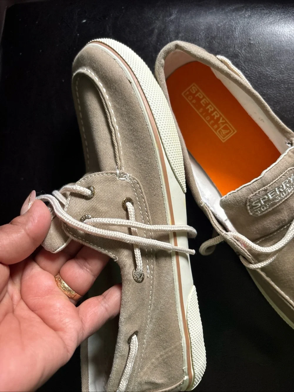 Sperry Men's Canvas Boat Shoes in Khaki